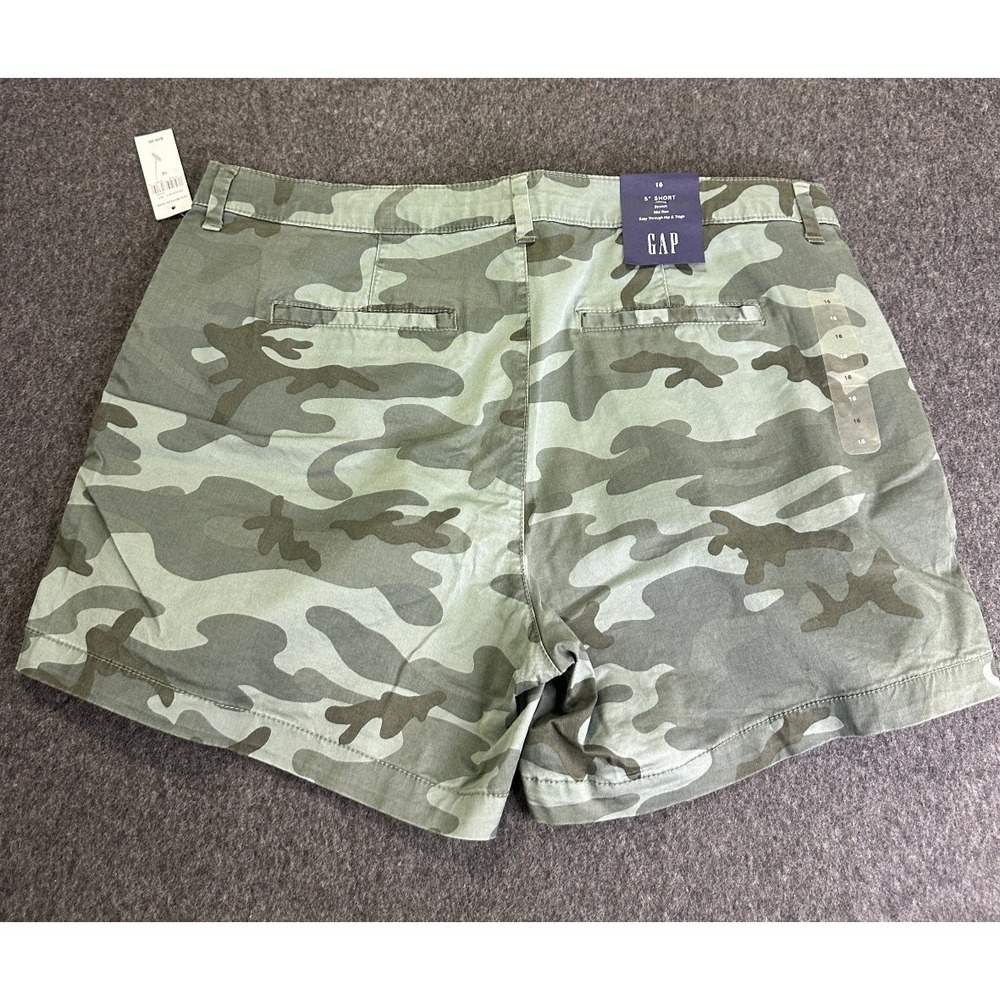 NWT Gap Green Camo Khaki Shorts Womens Size 16 Chino 5" inseam Mid Rise Stretch - Picture 5 of 16